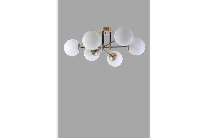 Vollmond Glazen Hanglamp met 6 Lampjes, Mat Goud