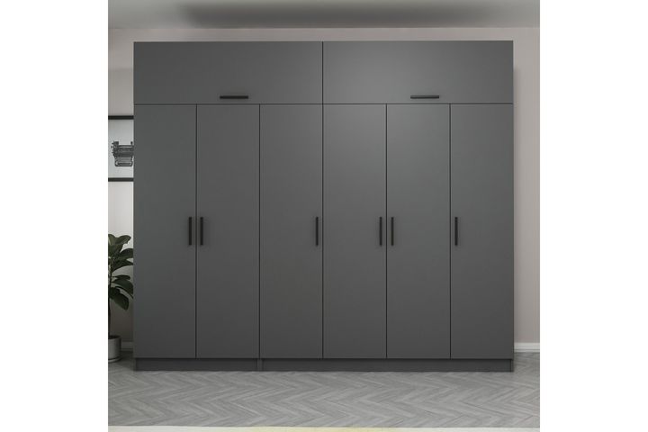 Medway Kledingkast met 6 Deuren en Bovenkast, 210 cm, Antraciet