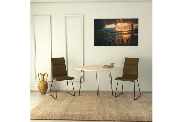 Sandalf Ronde Tafel met Metalen Poten, 90x90 cm, Eik