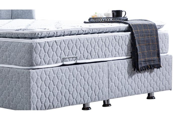 Napoli Box, Hoofdbord En Real Matras Met Pad, Lichtgrijs, 160X200