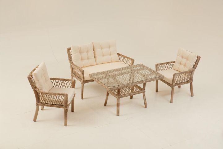 Pirus Rattan 2+1+1 Tuinloungeset, Beige