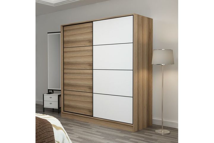 Medway Kledingkast met Schuifdeuren, 180 cm, Walnoot en Wit