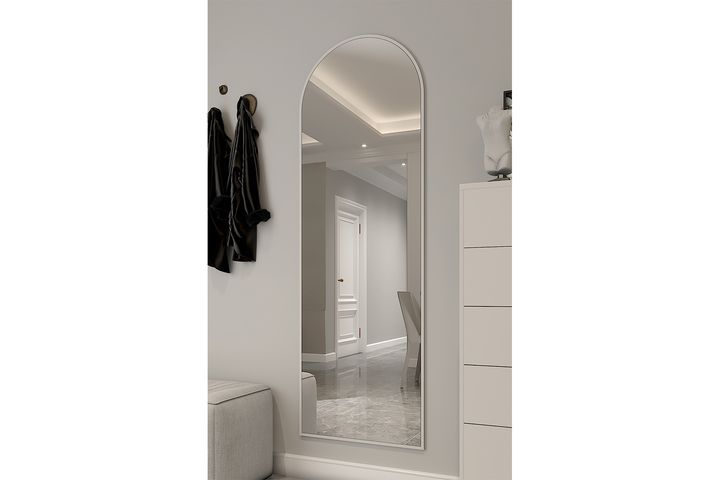 Marsah Ovale Metalen Staande Spiegel, 180x60 cm, Wit