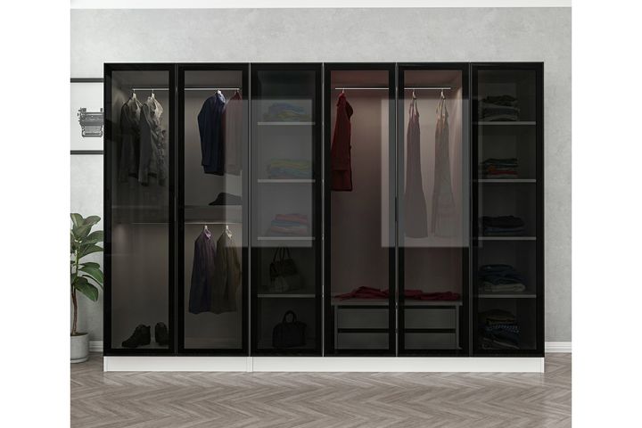 Medway Tideway Kledingkast met 6 Deuren en 2 Lades, 210 cm, Wit en Zwart