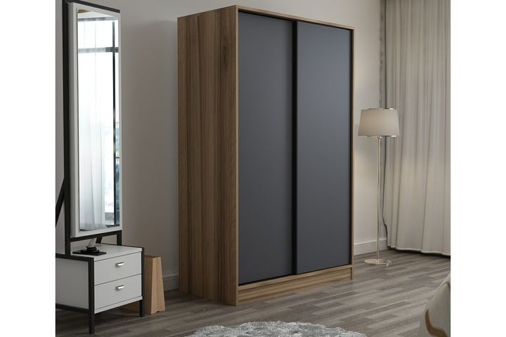 Medway Tideway Kledingkast met Schuifdeuren, 210 cm, Antraciet en Walnoot