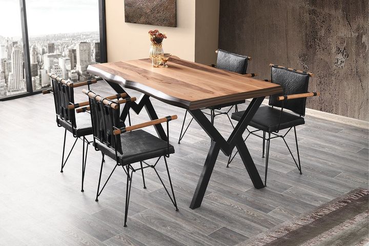 AGRON MASA VE POYRAZ SANDALYE TAKIMI, SİYAH, 140X85