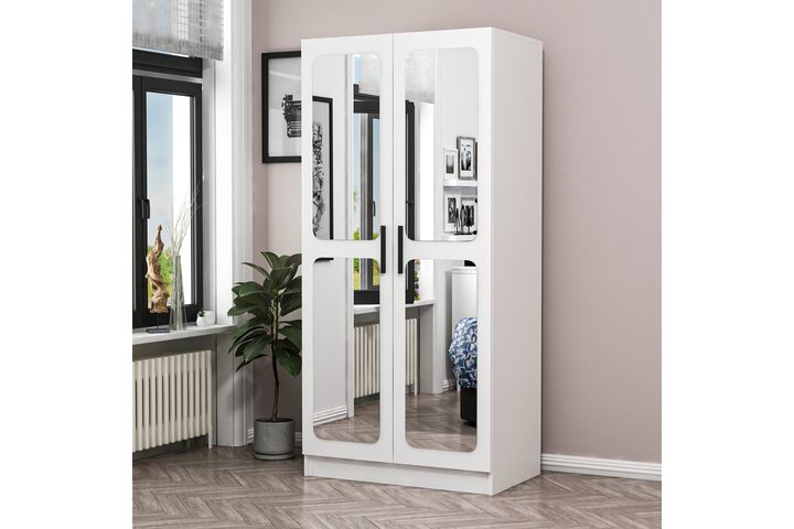 Minar Kale Kettingkast, Met 2 Deuren En Spiegel, Wit, 210 Cm