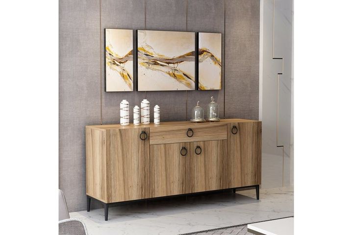 Medway Moon Moderne Dressoir, 160 cm, Goud en Walnoot