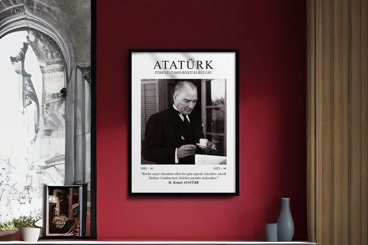 Atatürk Bild mit Rahmen, Schwarz