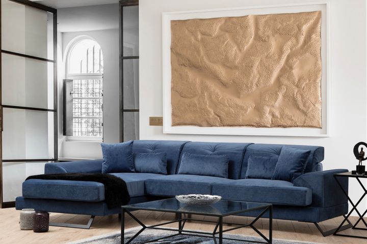 Frido Hoekbank Links, Blauw, Stof kan veranderd worden