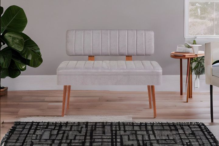 Vina Opbergbank Gestoffeerd, Walnoot & Lichtgrijs