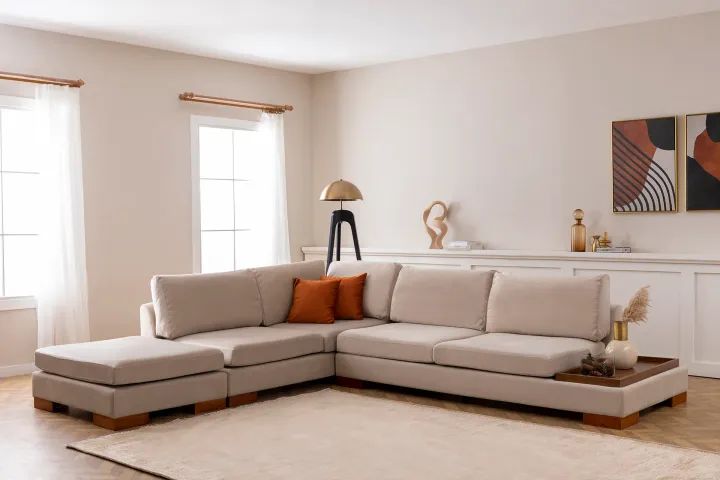 Tulip Hoekbank Links, Ecru (Zonder pouf)