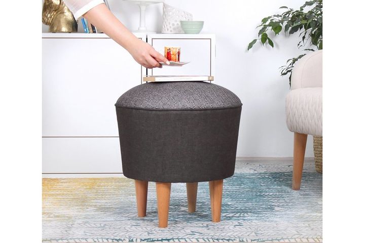 Sandy Poef met Houten Poten, Grijs