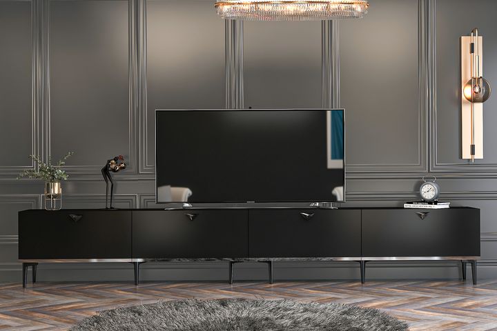Givayo Mety TV-Lowboard, 300 cm, Schwarz & Silber