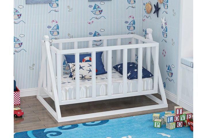 Lotus Natural Wood Baby Crib, White