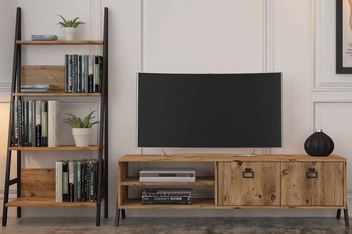 Yanke TV-Lowboard mit Bücherregal, 150 cm, Kiefer