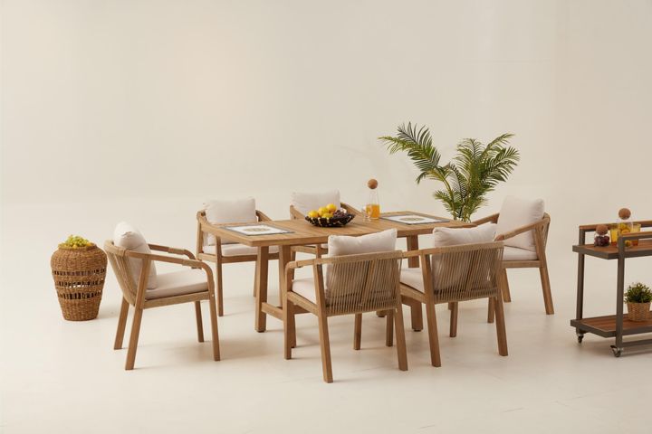 Monte Carlo Houten Tuinset, 6 Zits, Creme