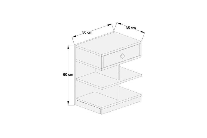 Asien Nachtkastje, Antraciet en Wit