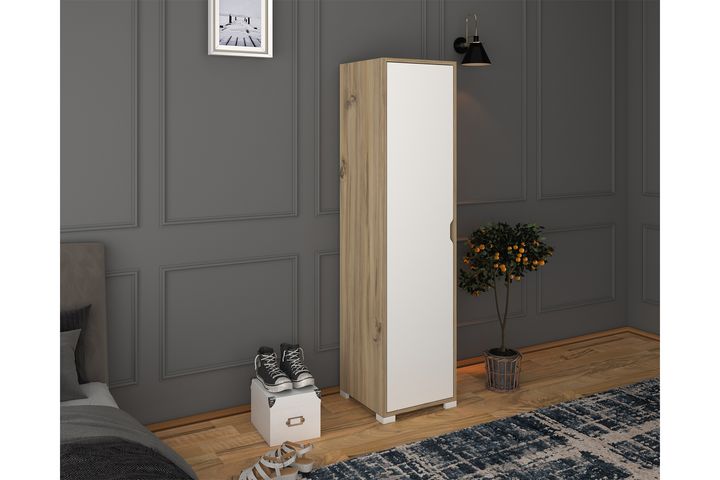 Manorala Kledingkast met 1 Deur en 5 Rekken, Wit en Eik