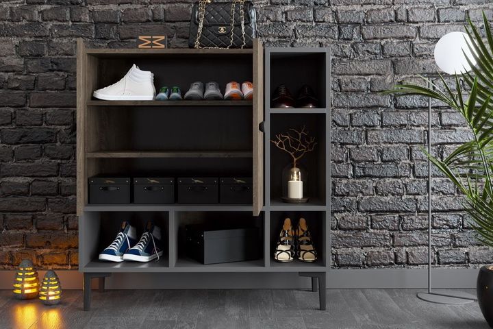 Elegance Shoe Cabinet, Walnut & Grey