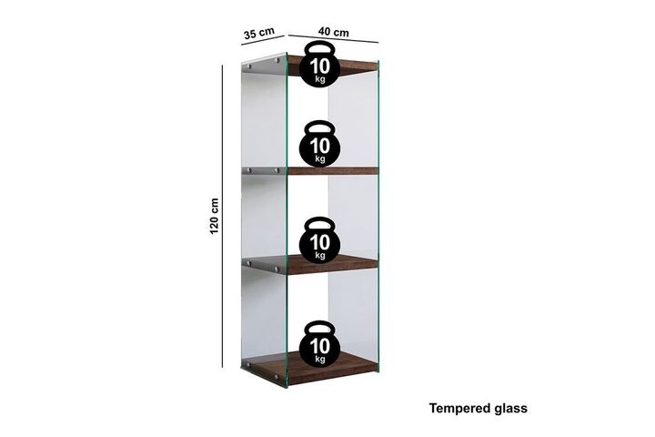 Niagara Tempered Glass Bookcase, 120 cm, Walnut