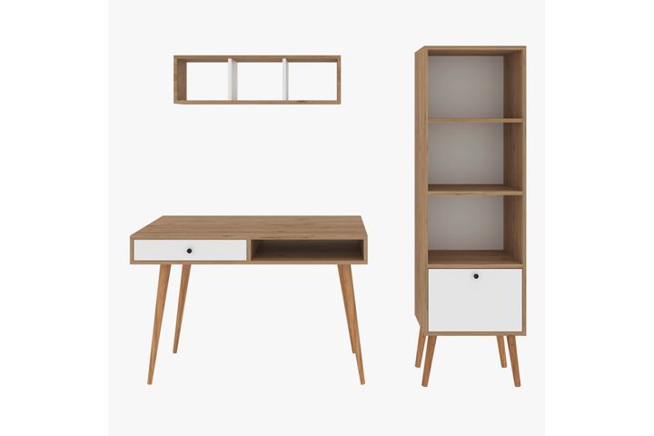 Bi̇Mossa Janus Bureau Met Planken En Boekenkast, Mand Wit, U5020
