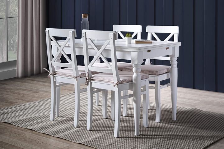 White Eettafelset, 120x80 cm, Creme