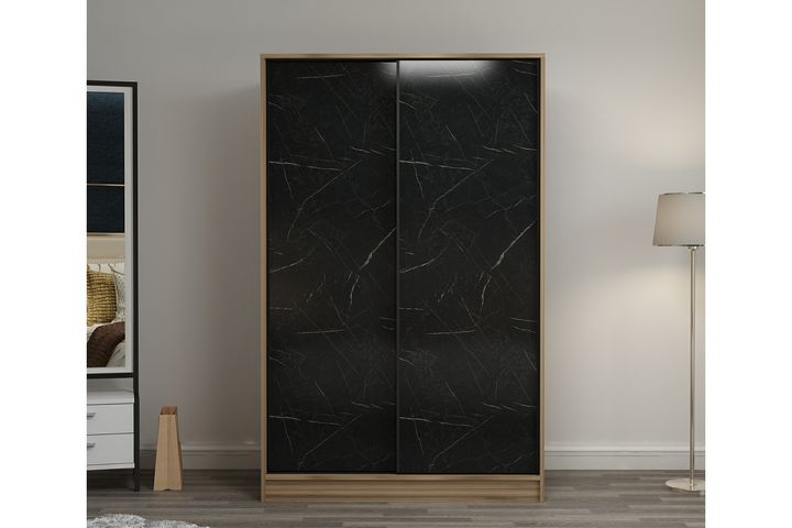 Medway Tideway Kledingkast met Schuifdeuren, 210 cm, Zwart en Walnoot