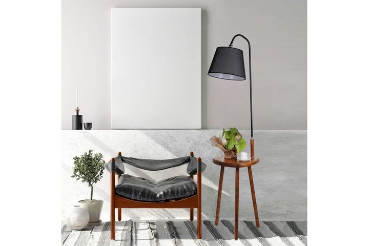 Broad Crag Vloerlamp met Houten Rek, Zwart