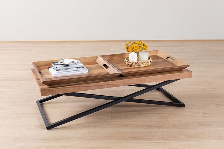 Towly Coffee Table with Trays, Light Wood