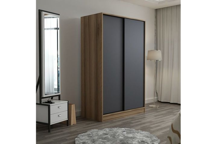 Medway Kledingkast met Schuifdeuren, 120 cm, Walnoot en Antraciet
