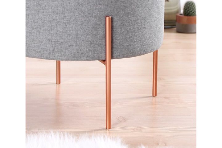 Copper Ronde Poef, Lichtgrijs