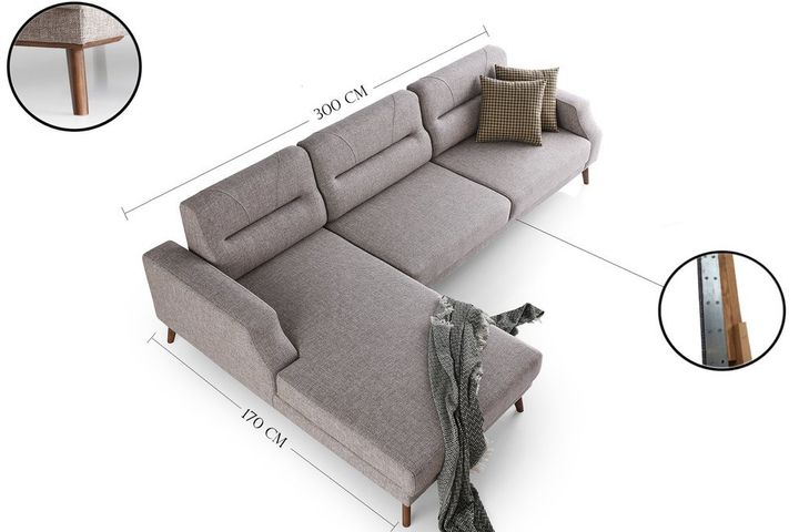 Anka Hoekbank Rechts, 300x170 cm, Lichtbruin