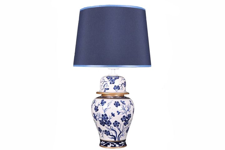 Bleu Blanc Shah Vase Tischlampe, Frühlingszweig, Dunkelblau
