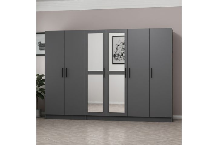 Medway Tideway Kledingkast met 6 Deuren, 2 Lades en Spiegel, 190 cm, Antraciet