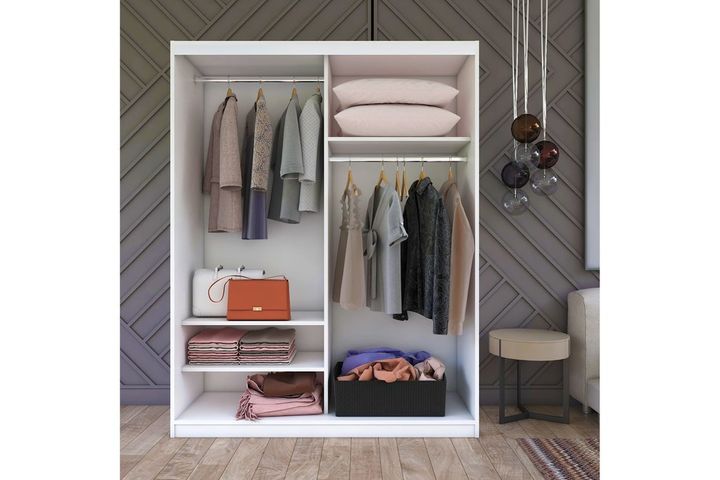 Binnian Kledingkast met 2 Deuren en Schuifdeuren, Wit