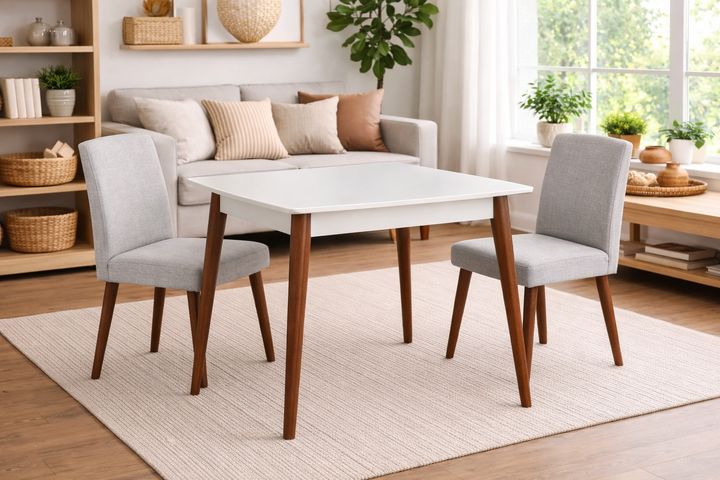 ARMONİA KARE MASA, BEYAZ AÇIK CEVİZ, 90X90