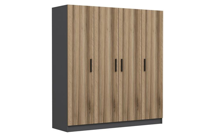Medway Itz Kledingkast met 4 Deuren en 2 Lades, 190 cm, Antraciet & Pijnboom