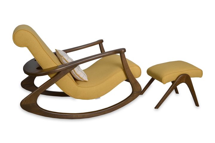 Asien Schommelstoel, Asgrauw, Geel en Walnoot