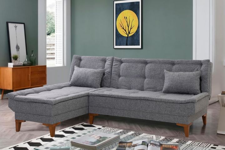 Kelly Hoekbank Links In Linnen Stof, Donkergrijze