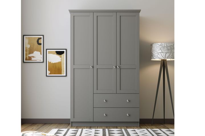 Zenio Side Kleiderschrank mit 3 Türen und 2 Schubladen, Anthrazit