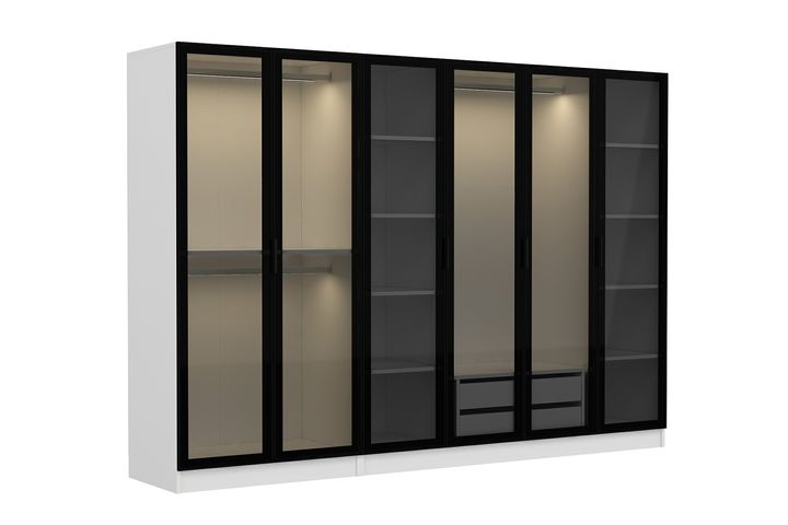 Medway Tideway Kledingkast met 6 Deuren en 2 Lades, 210 cm, Wit en Zwart