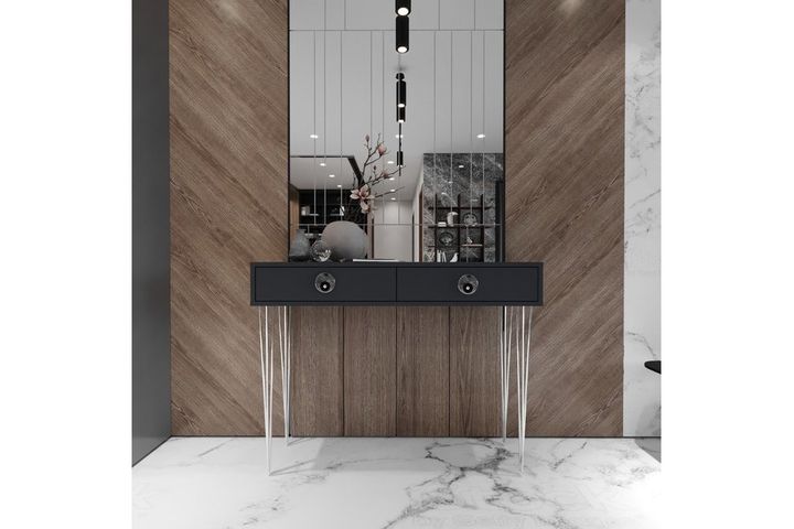 Nysa Consoletafel met 2 Lades, Antraciet & Zilver