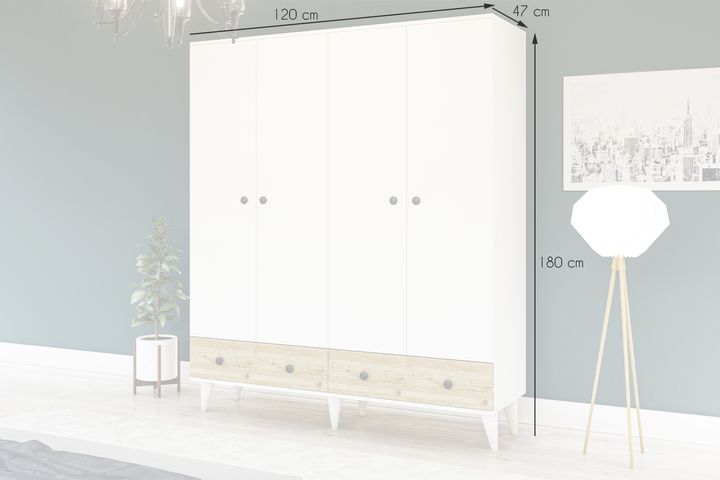 Perlino Kledingkast met 4 Deuren, 2 Lades en Voeten