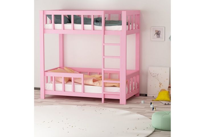 Intermediate Wood Natural Pine Lacquer Double Children's Bunk Bed, Pink