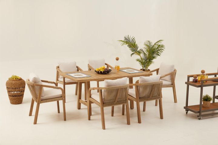 Monte Carlo Houten Tuinset, 6 Zits, Creme