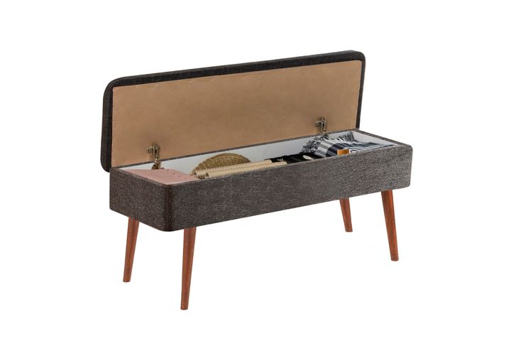 Vina Opbergbank Gestoffeerd, Walnoot & Antraciet