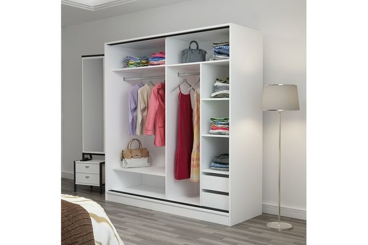 Medway Kledingkast met Schuifdeuren, 180 cm, Houtskoolgrijs en Wit