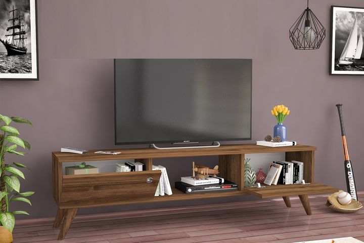 Wood TV-Meubel met Houten Poten, 160 cm, Walnoot