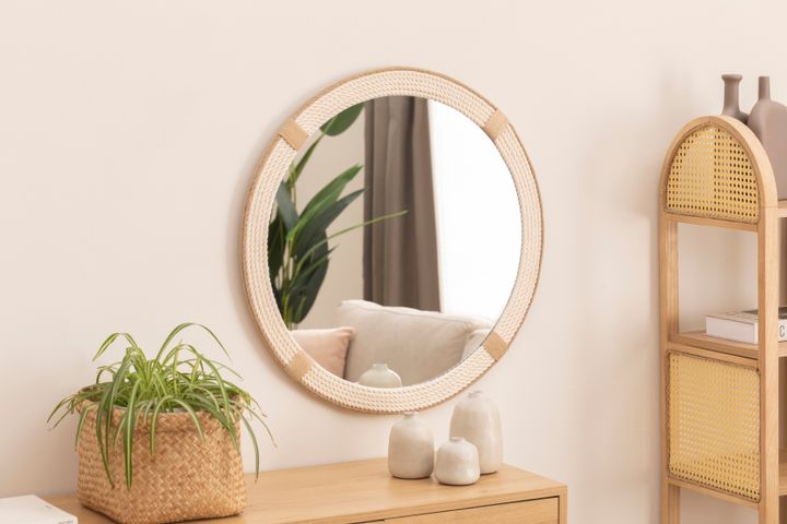 Wood Ronde Jute Wandspiegel 90cm, Wit